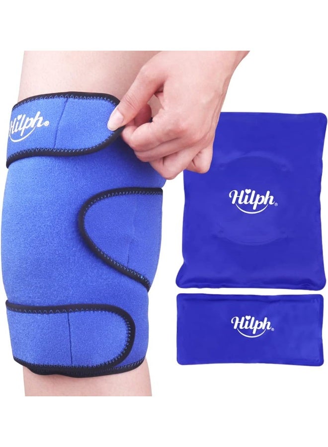 Hilph Large Knee Ice Pack Wrap For Replacement Surgery And Meniscus Tear, Reusable Hot Cold Compression Knee Wrap With 2 Gel Cold Packs Around Entire Knee For Pain Relief, Acl, Swelling, Blue - Image 1